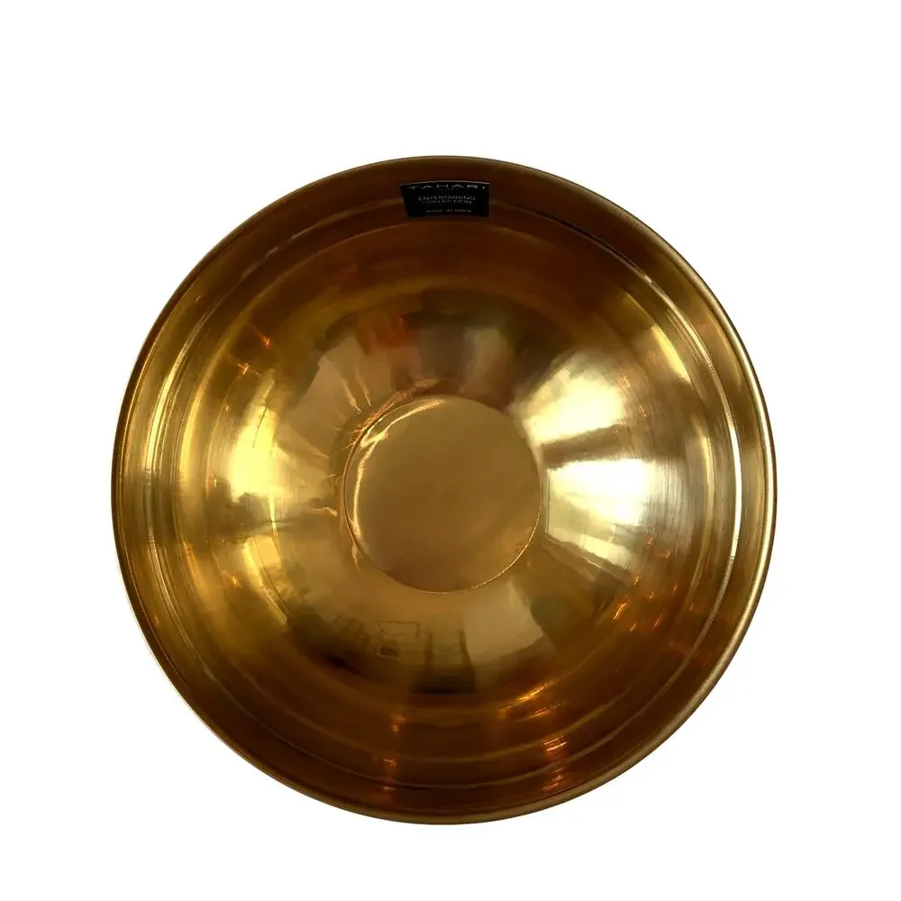 Tahari Home Gold Pedestal Bowl w/ Black White Checkered Band 10.5in NEW